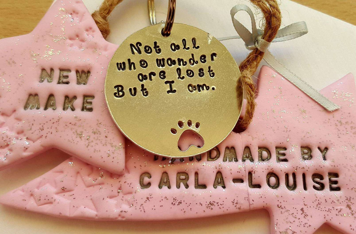 Pet collar tag. Not all who wander are lost. But I am.