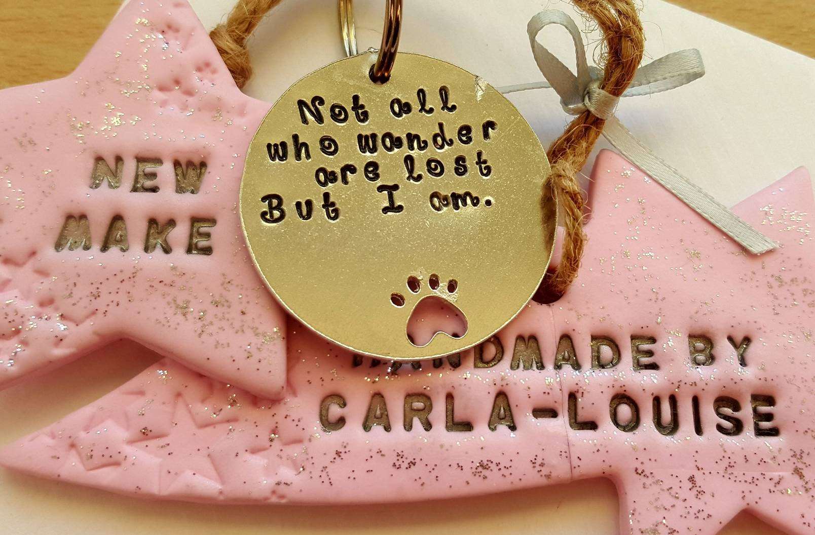 Pet collar tag. Not all who wander are lost. But I am.