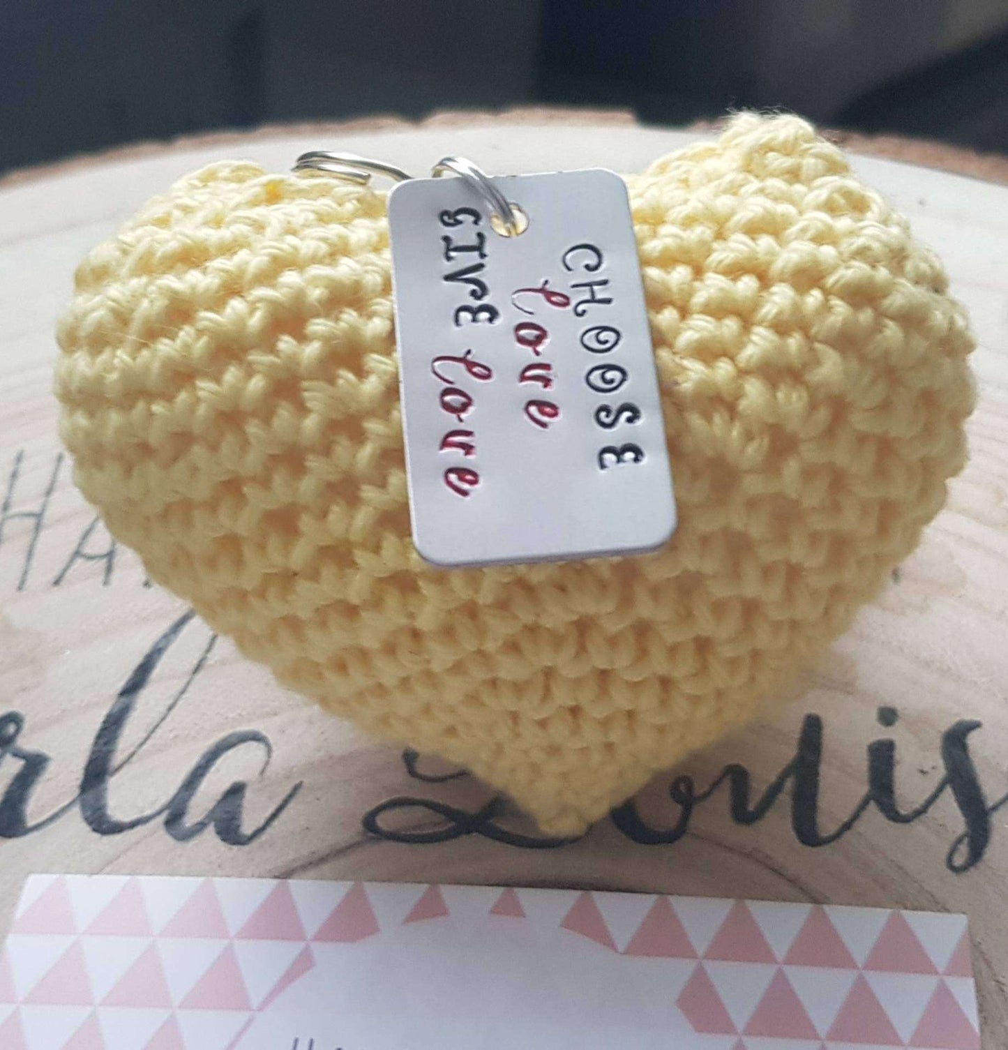 Crochet Puffy Heart with Hand Stamped Tag