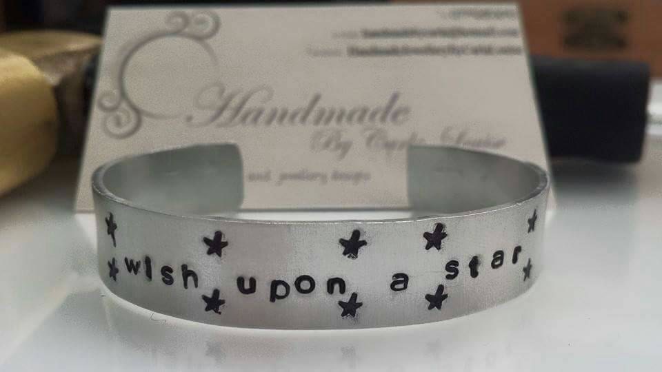 Hand stamped wish upon a star cuff bracelet