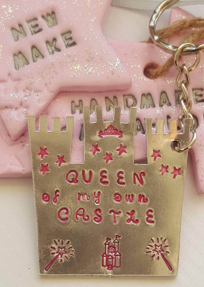 Hand Stamped Castle Keyring