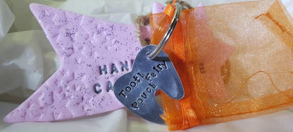 Tooth fairy pouch. Handstamped tooth with a small organza bag to hold the tooth