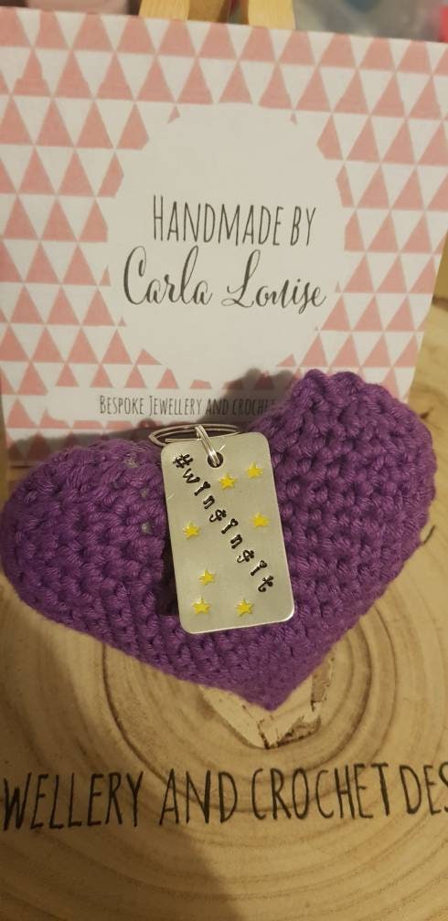 Crochet Puffy Heart with Hand Stamped Tag