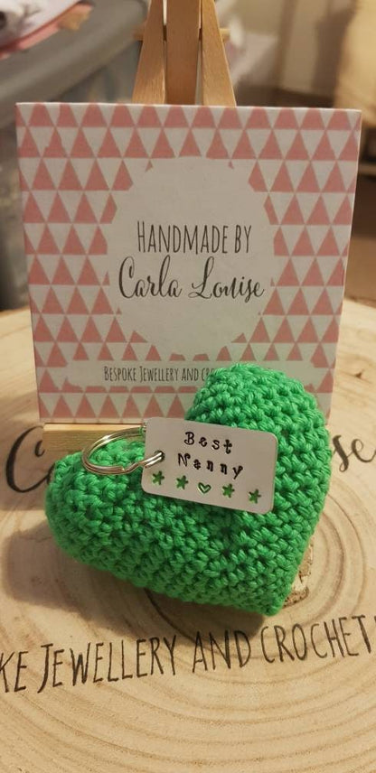 Crochet Puffy Heart with Hand Stamped Tag