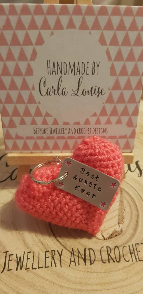 Crochet Puffy Heart with Hand Stamped Tag